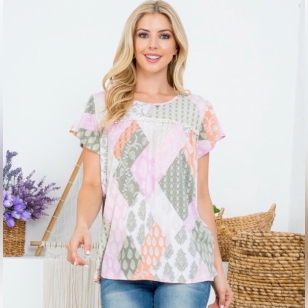 Patchwork Pastel Pompom Top